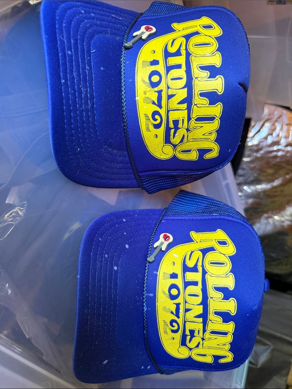 Madeworn Blue 'Rolling Stones' Trucker Hat - Yellow Graphic. New, never worn